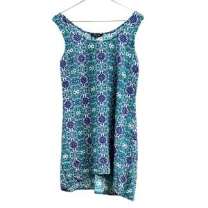 Yak N Yeti Floral Blue and Green Sleeveless Tunic Top Size M
